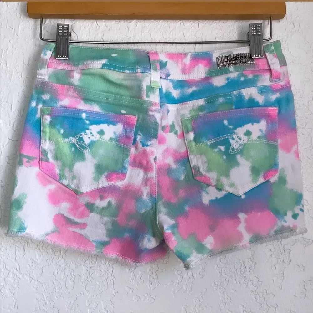 Justice Bubble Gum Tie Dye Denim Shorts Sz 12R